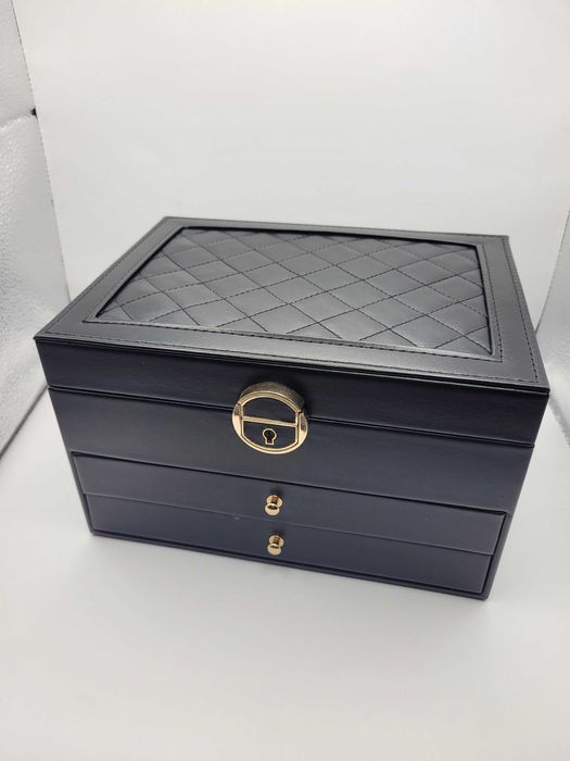 organizer kuferek szkatułka czarna na biżuterię