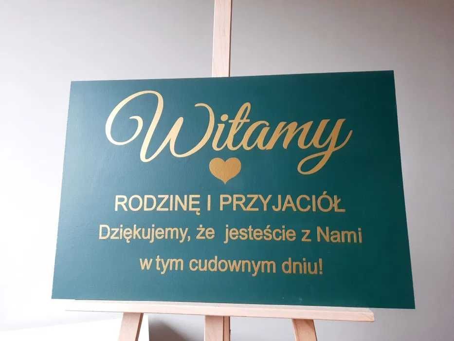 Witamy rodzinę I przyjaciół butelkowa zieleń tablica powitalna ślub