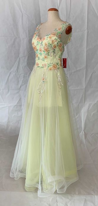 Unikatowa nowa suknia 38 M kolorowa w kwiaty limonkowa balowa na sesję
