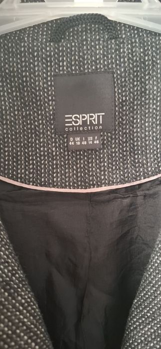 Czarny grafitowy żakiet damski blezer Esprit 44 welna owcza jedwab