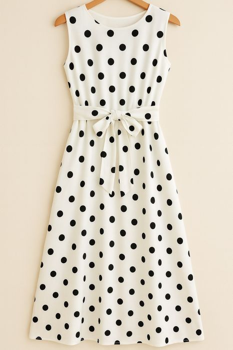 Nowa sukienka biała w czarne kropki r.M