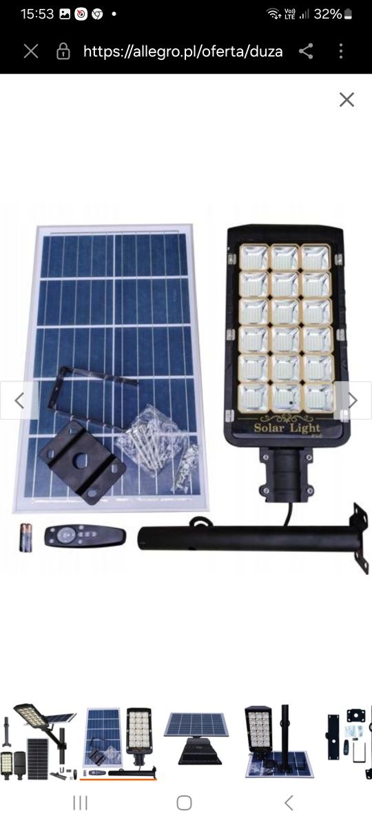 Lampa solarna 1000w ferytowe akumulatory czujnik ruchu dodatkowy