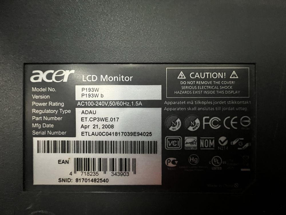 Monitor Acer P193W