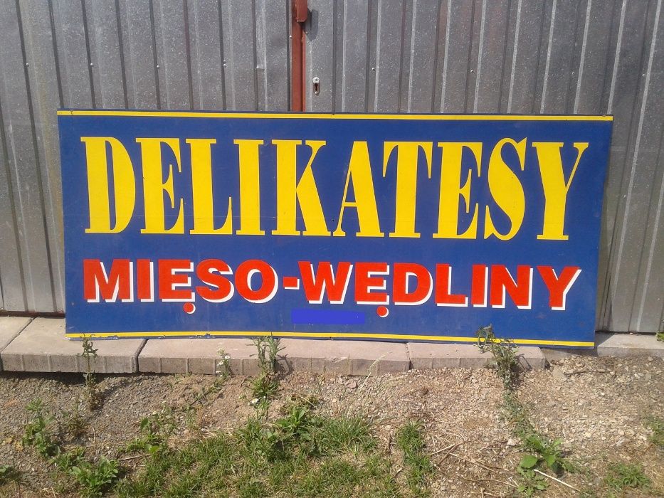 Baner Napis Reklama Mięso Wędliny Blacha Ocynk Delikatesy Sklep Centru