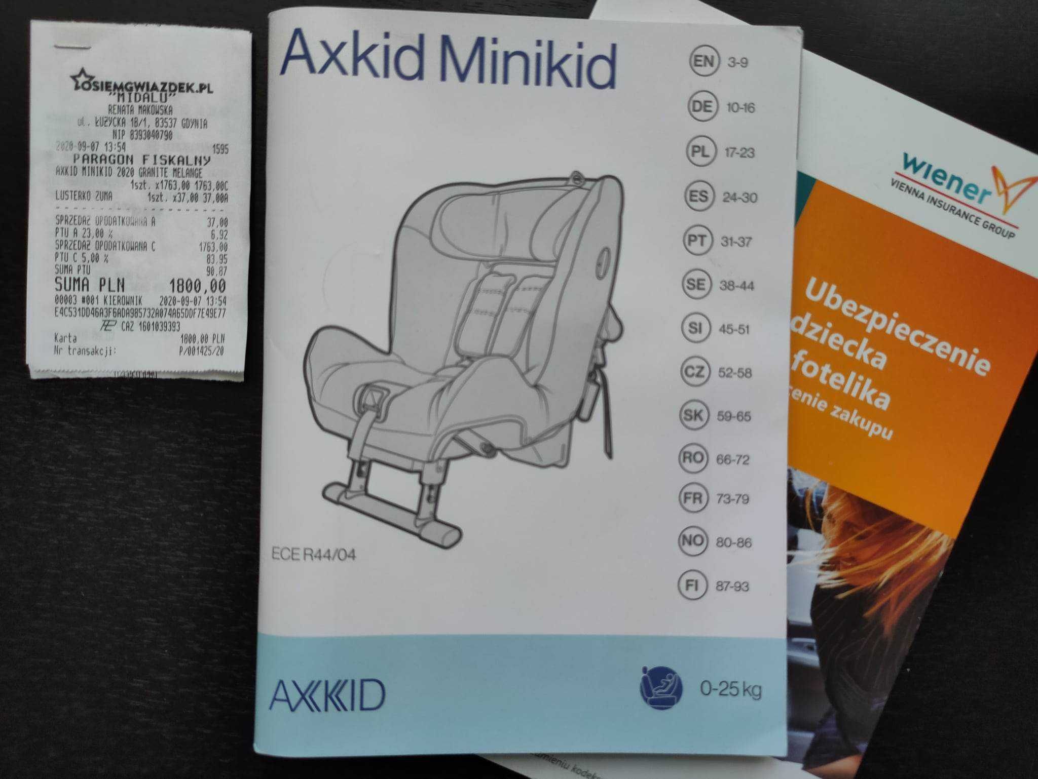 Fotelik samochodowy AXKID MINIKID 0-25kg RWF + gratis