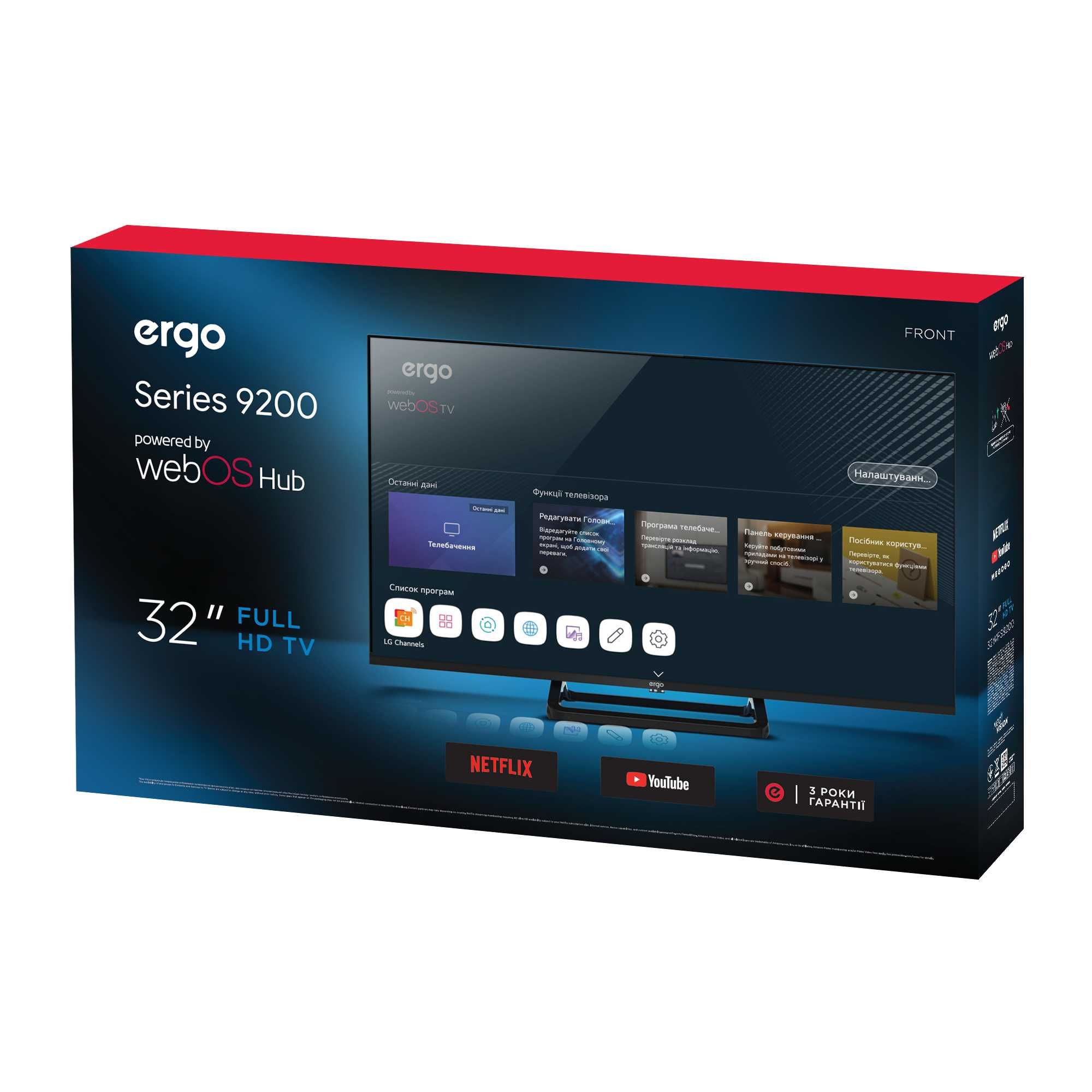 Телевізор ERGO 32WFS9200 не користувалися, 3 роки гарантії. FullHD
