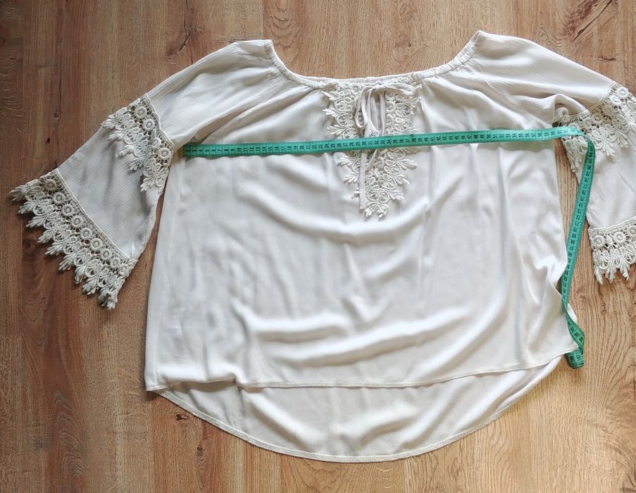 Bluzka koszula boho beżowa rozszerzane rękawy oversize bawełna
