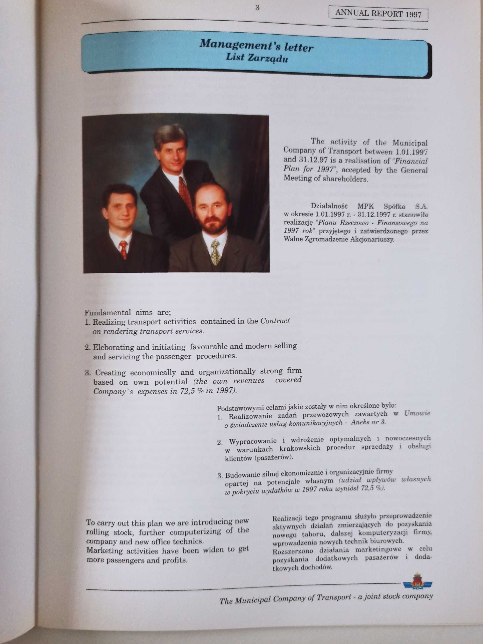 Raport roczny 1997 MPK w Krakowie PL / ANG stan bdb
