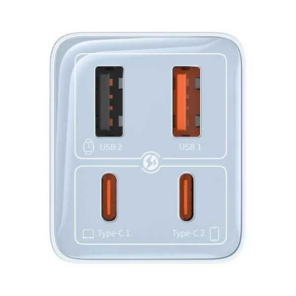 Зарядний пристрій Baseus GaN6 Pro 65W 2USB+2Type-C +кабель Type-C 100W