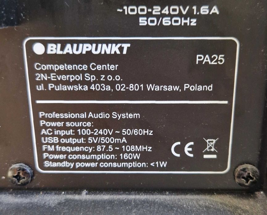 Blaupunk PA25 profesjonalny system audio 1900W+pilot+mikrofon+zasilacz
