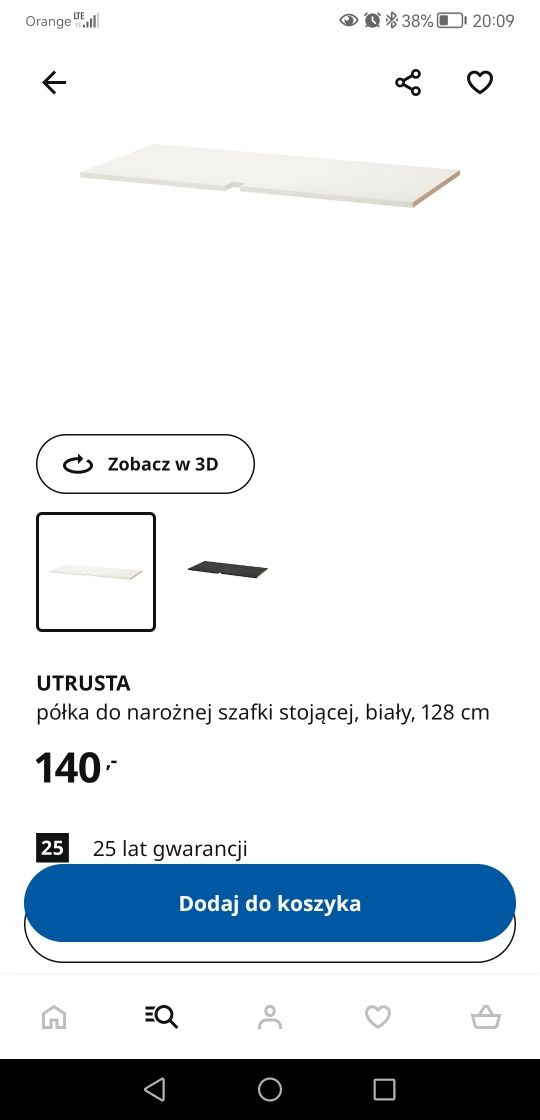 Półka Utrusta Ikea do szafki narożnej