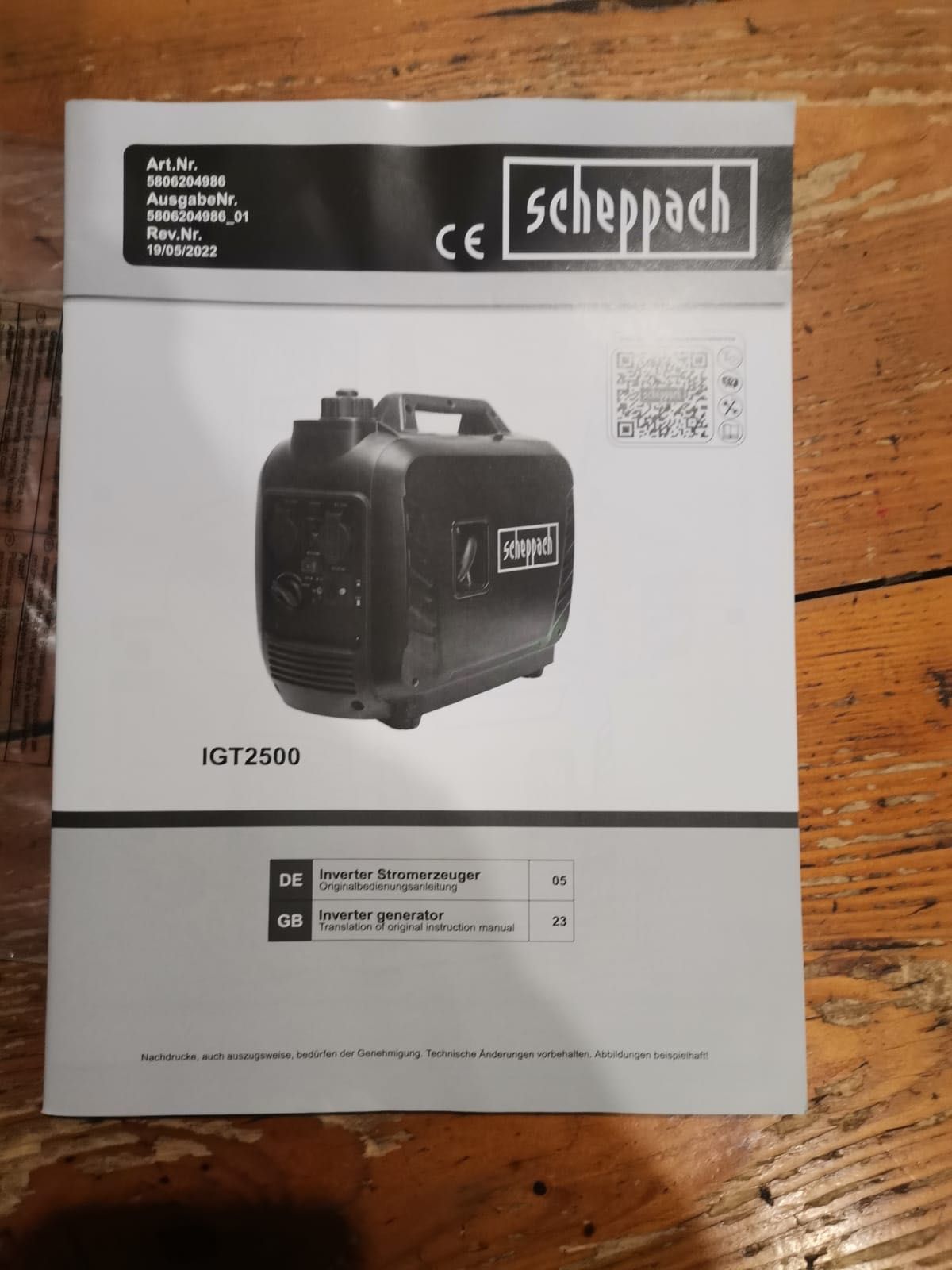 Інверторний генератор Scheppach Germany IGT 2500