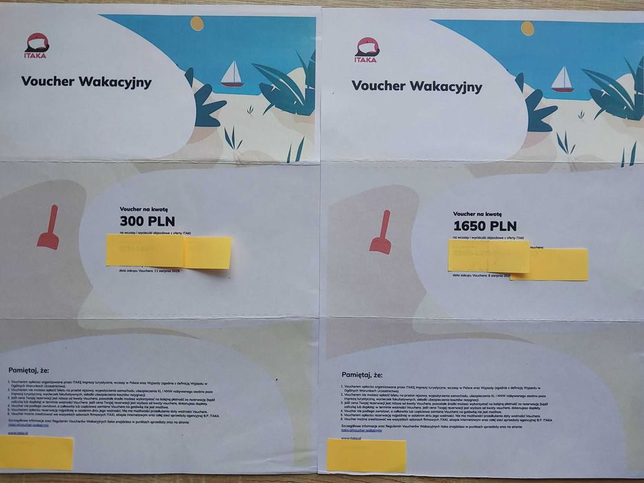 Sprzedam Voucher wakacyjny do ITAKI o wart 1950 zł ważny do 8.8.2027
