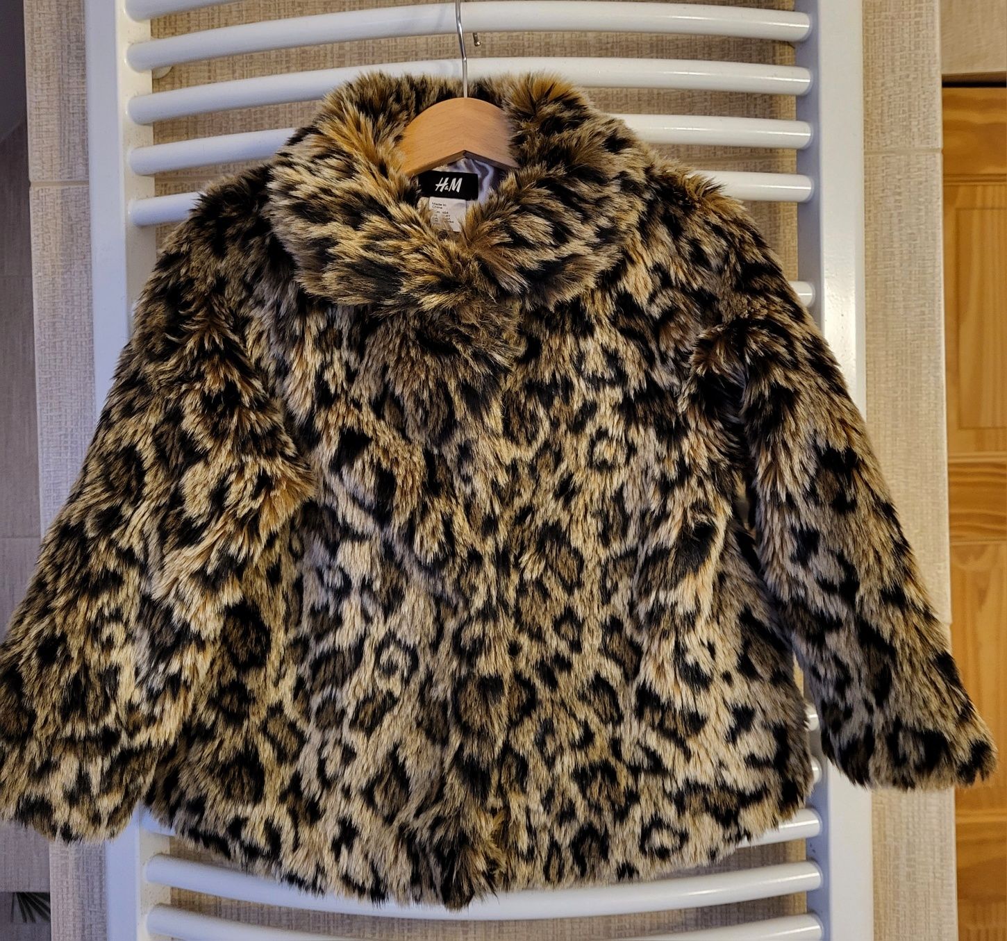 kurtka zimowa, kożuszek, futerko w panterkę H&M 104