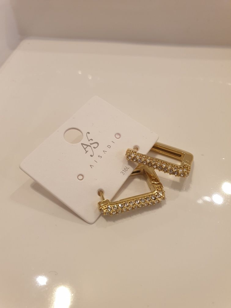 Nowe złote diamentowe kolczyki Aisadi stal chirurgiczna 2,2 cm