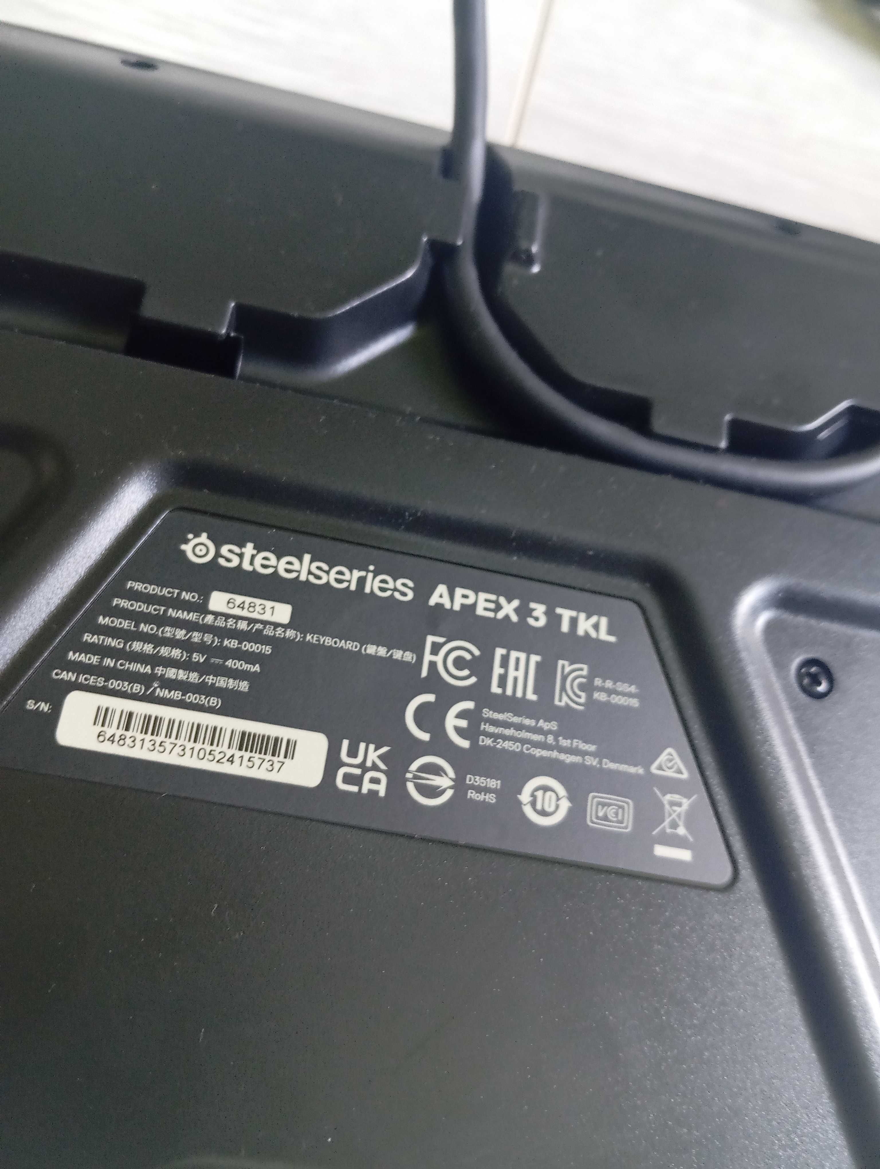 SteelSeries Apex 3 TKL – RGB, wodoodporna, oryg. pudełko, stan bdb!