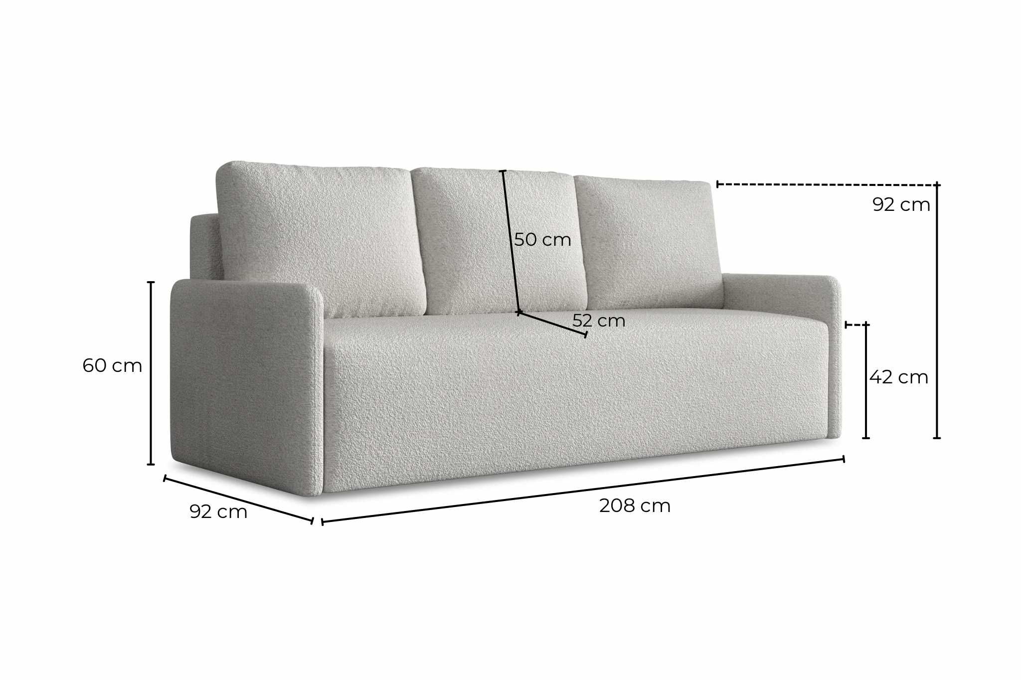Kanapa Flavio. Sofa, wersalka. Sprężyny bonell, tkanina boucle baranek