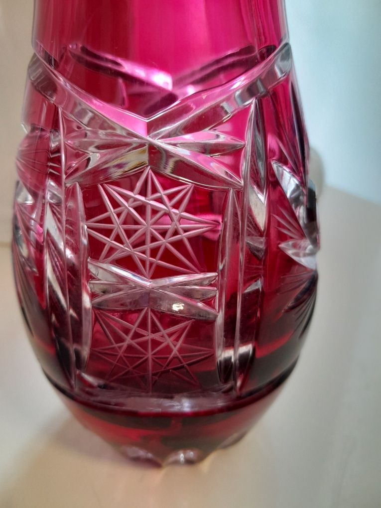 Bohemian glass crystal clear vases kryształ burgund PRL