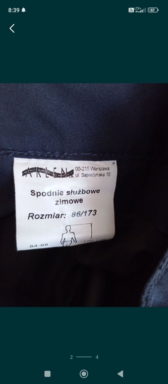 Spodnie służbowe zimowe policja