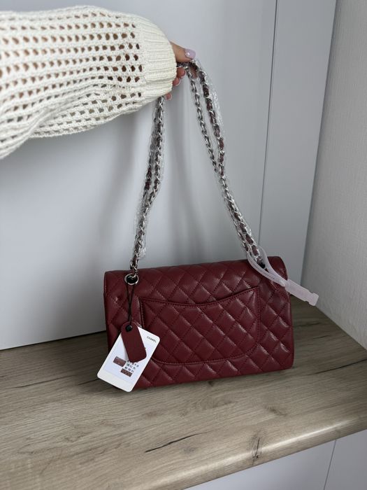 Сумка Chanel Burgundy Silver Texture шкіра | бургунді