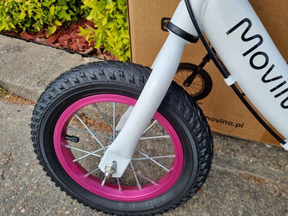 Rowerek biegowy Movino biało różowy nowy