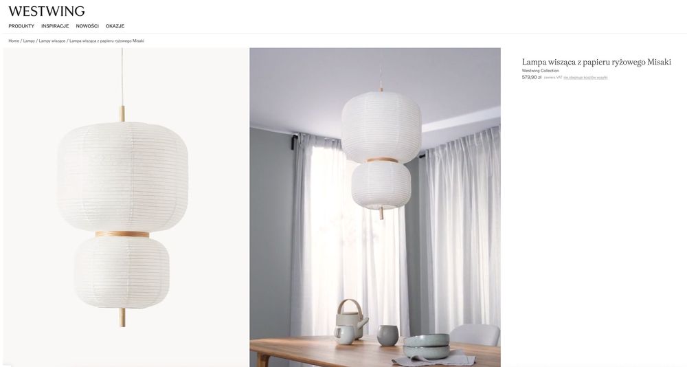 Lekko uszkodzona Lampa wisząca z papieru ryżowego Misaki Westwing