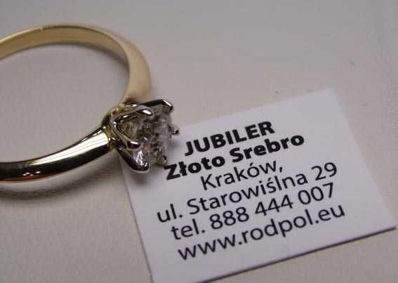 Złoty dwukolorowy pierścionek z diamentem brylant 0,73 ct. R.15