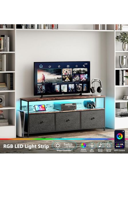 Generisch Kredens retro LED, komoda czarna 108 cm z 3 szufladami