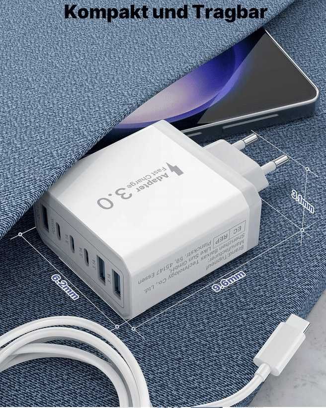 Ładowarka sieciowa PD 40W 6 portów QC 3.0 3xUSB C + 3xUSB-C