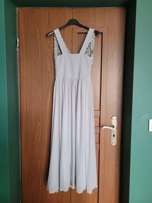 Quiz szara sukienka tiul gipiura cekiny wesele komunia S
Quiz szara su