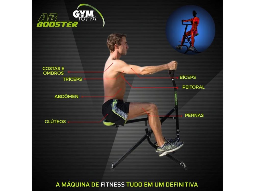 Máquina Exercício Ginástica Treino Abdominais e Corpo Ab Booster Gym
