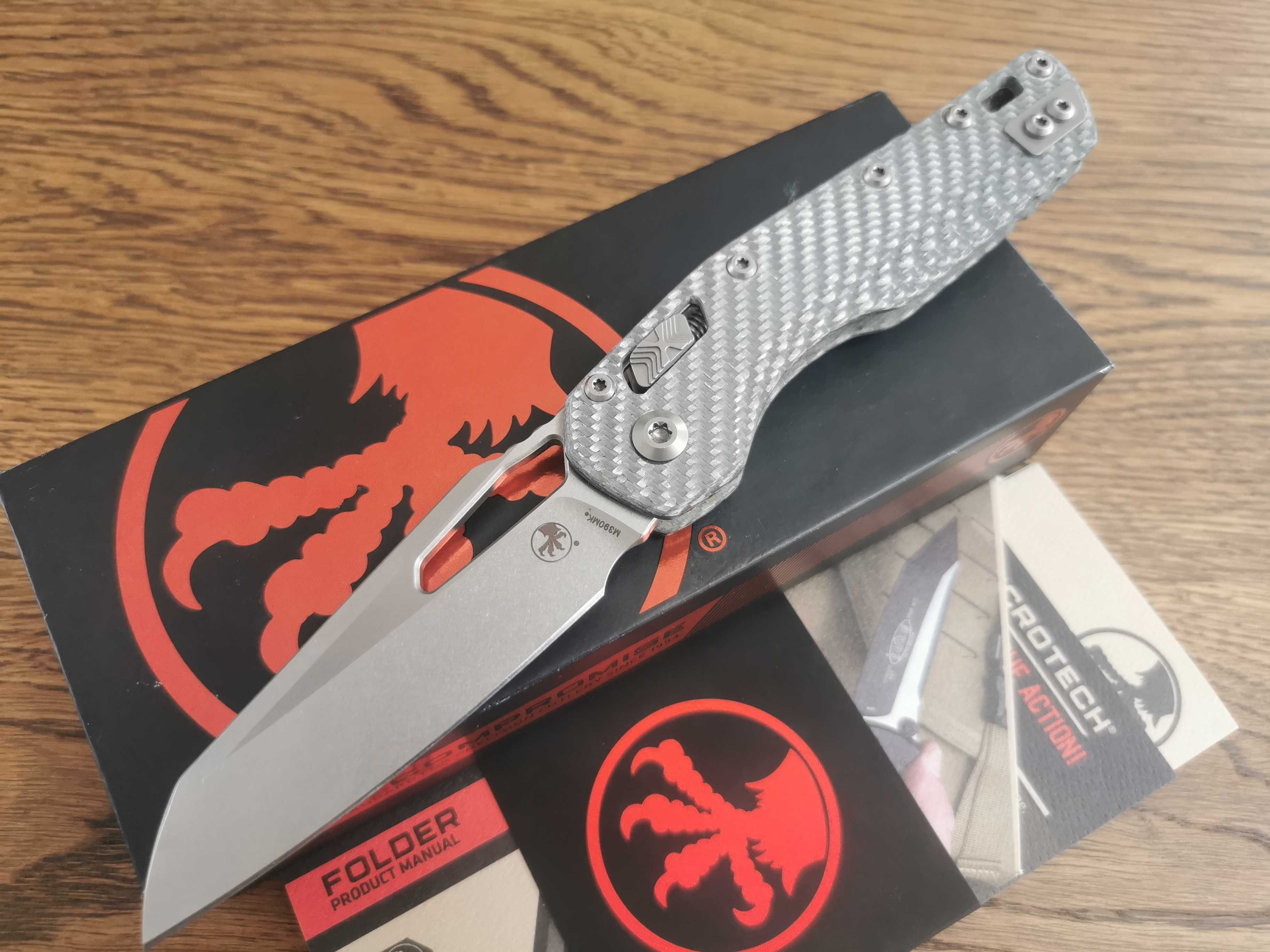 Nóż Microtech MSI z customowymi okladkami Silver twill