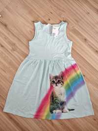 Słodka sukienka z kotkiem H&M rozm. 134/140 nowa