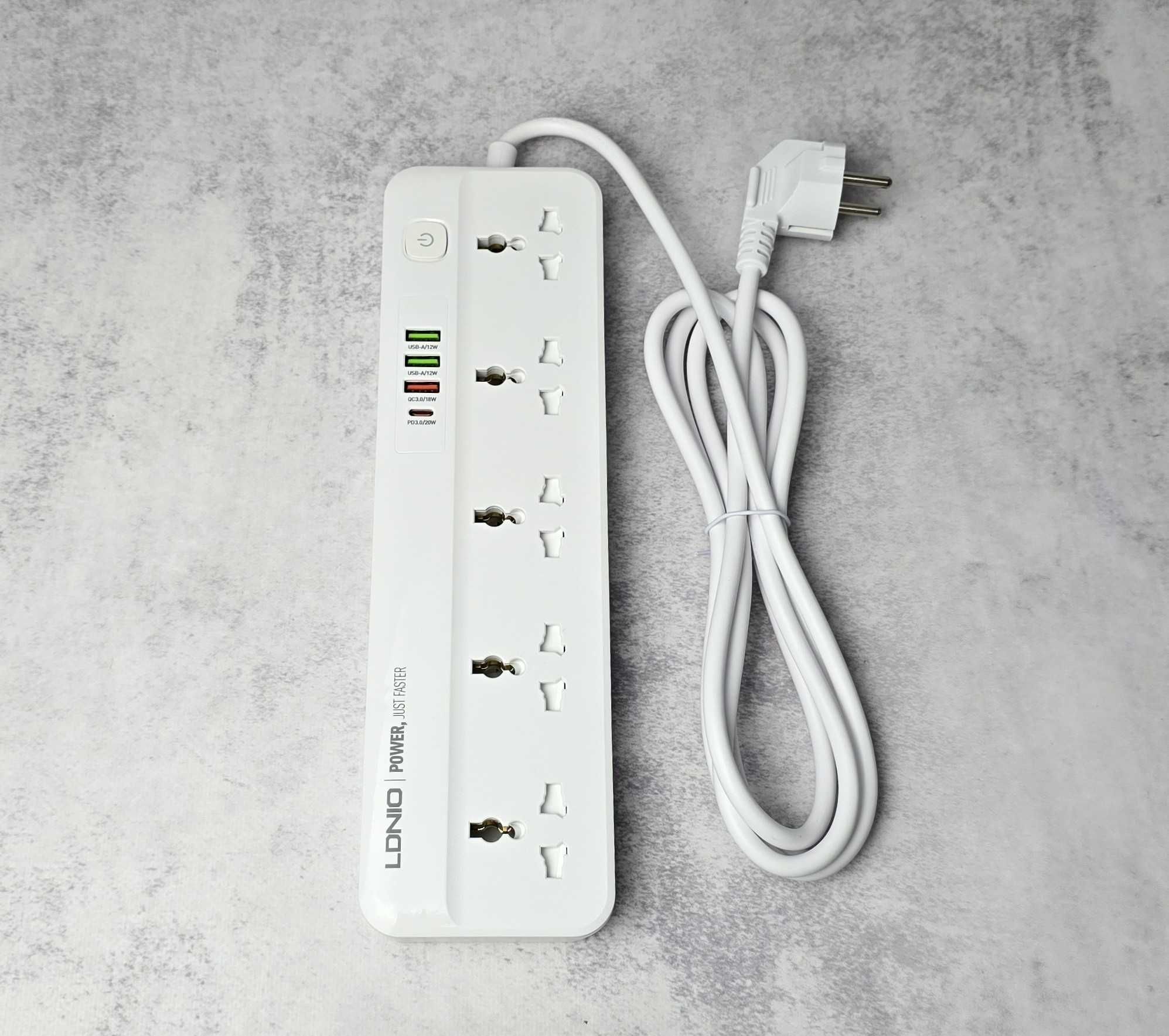 Мережевий фільтр LDNIO SC5415 2M/1 PD 20W/1 QC 18W/2 auto ID White NEW