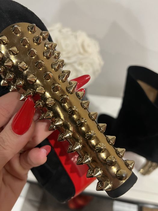 LOUBOUTIN taclou BOTKI czarne ćwieki szpilki zamsz kozaki oryginał