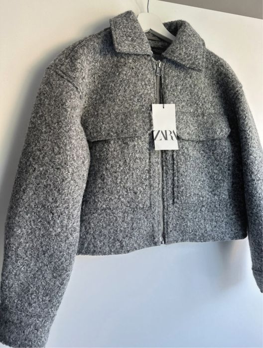 Krótka kurtka boucle Zara szara jesienna przejściowa przejściówka XS