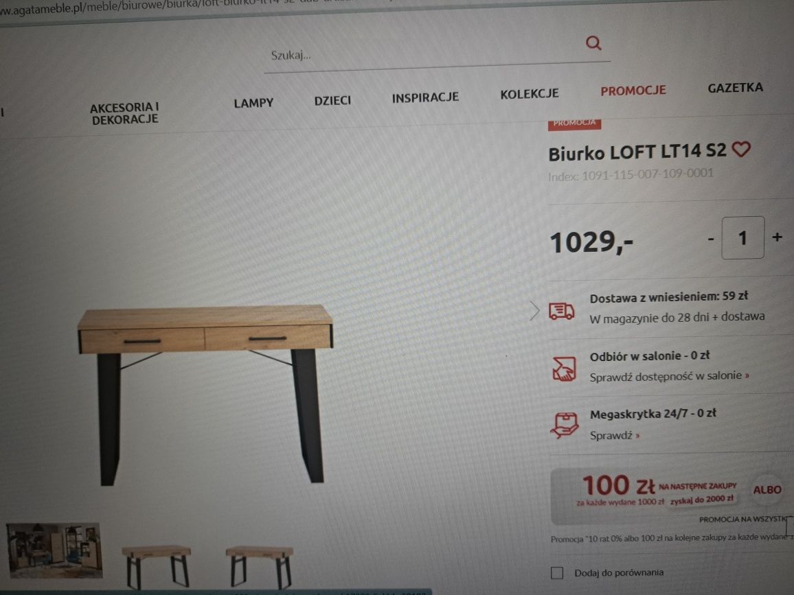 Biurko loft  LT14S2 jak nowe