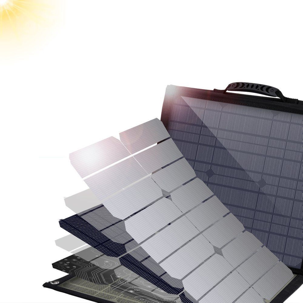 duża ładowarka solarna 80w rozkładana dc usb c 2xusb pd qc czarna