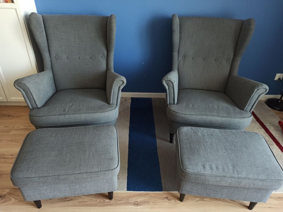 2 x Fotel IKEA STRANDMON uszak + 2 x podnóżek