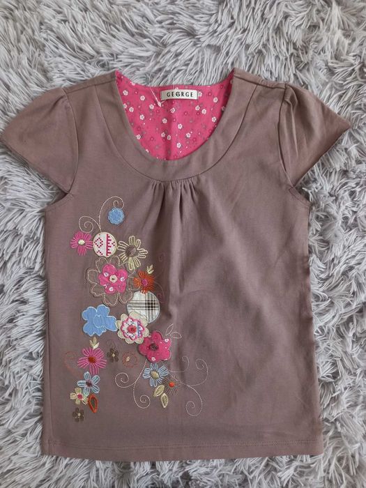 Piękna nowa bluzka George 140 brązowa haftowana