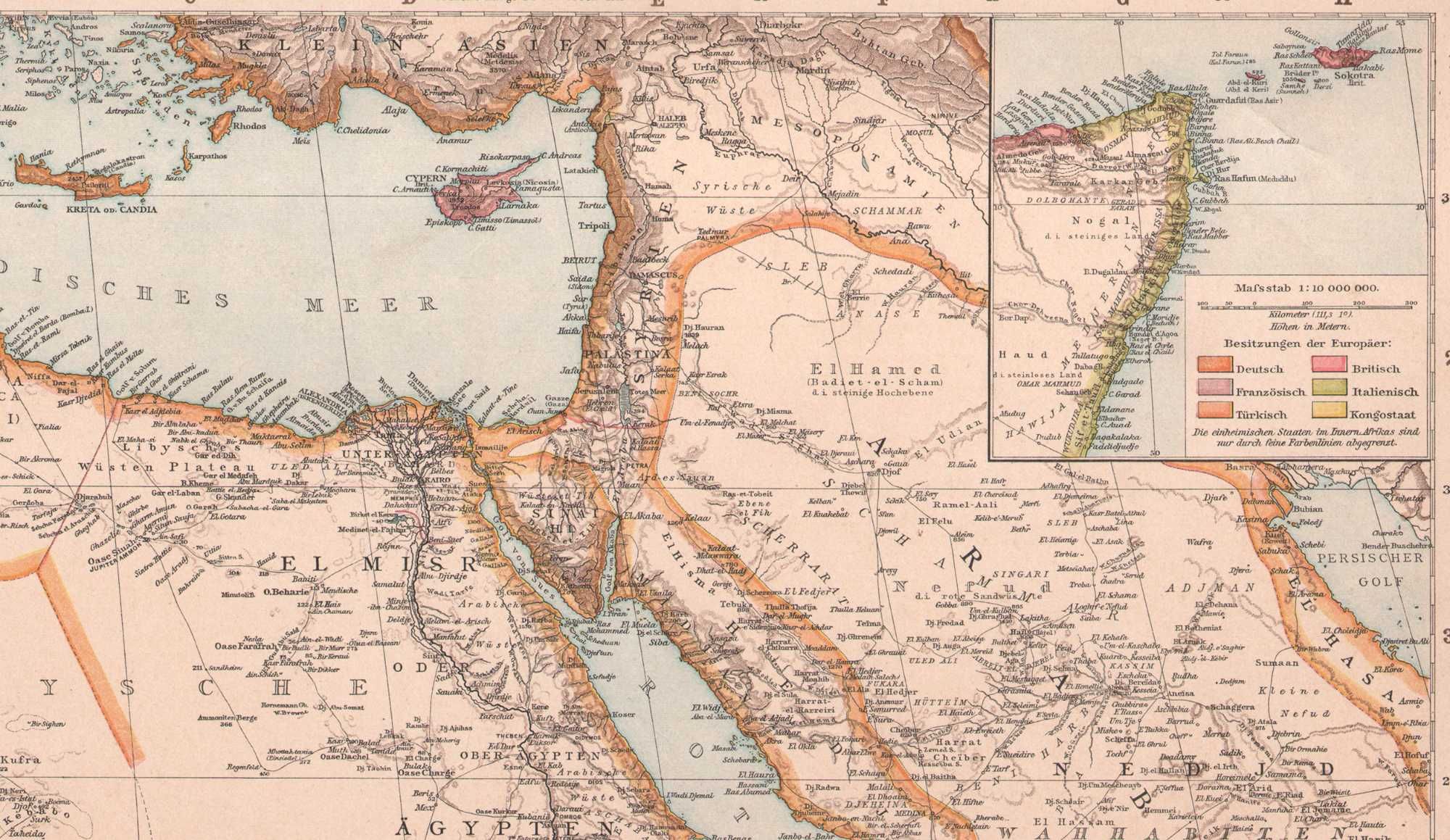 Egipt Morze Czerwone Nubia Sudan. Duża stara mapa 1893 rok autentyk