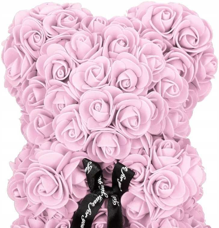Miś z płatków róż różowy w pudełku prezent na walentynki hit! 30 cm