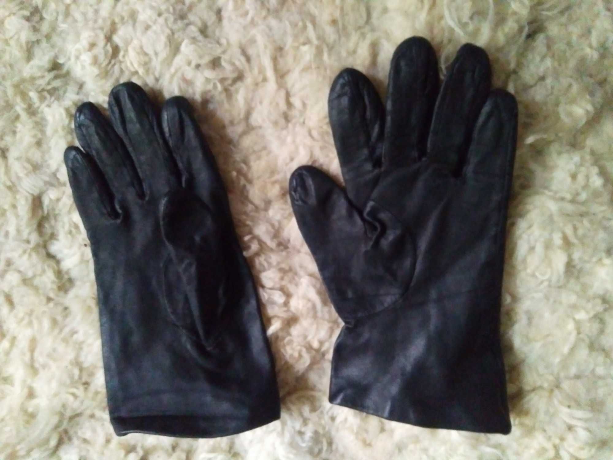 Rękawiczki skórzane z prl-u czarne S skóra naturalna damskie vintage