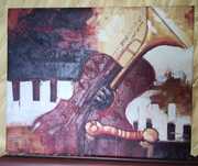 OBRAZ MUZYCZNY !!! Olej na płótnie ! Bardzo ciekawy !!! 51x41cm !