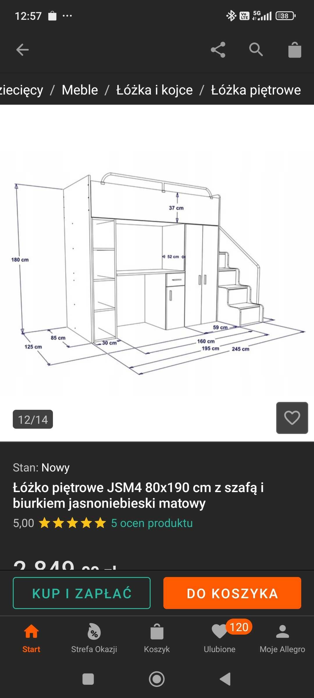 Zestaw mebli młodzieżowych, łóżko piętrowe plus szafa