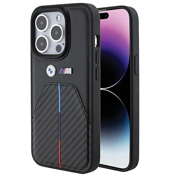 Etui BMW Stamped Tricolor Stripe na iPhone 15 Pro - czarne