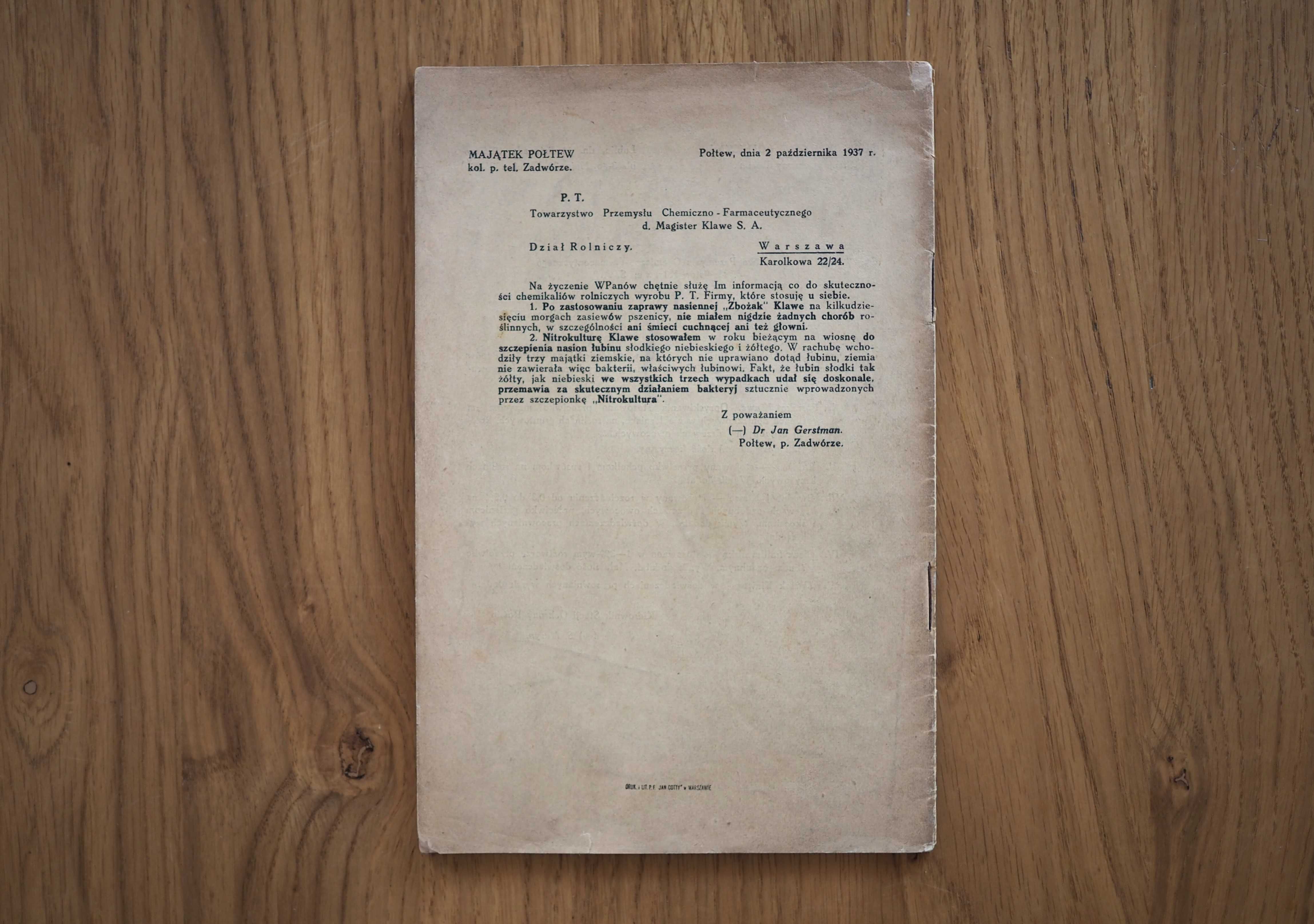 Zwalczanie chorób i szkodników roślin, stara reklama 1938r.