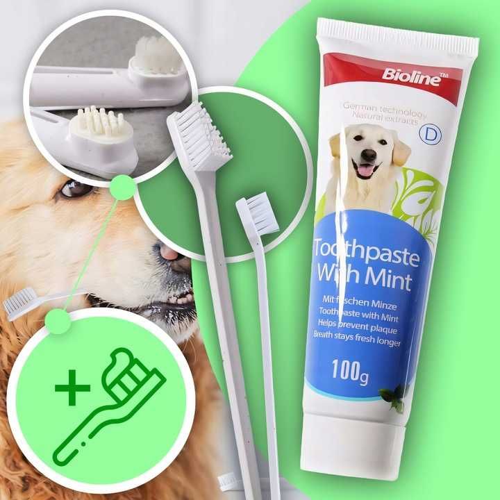 Zestaw Do Mycia Zębów Dla Psa Szczotka Szczoteczka I Pasta 2 Końcówki