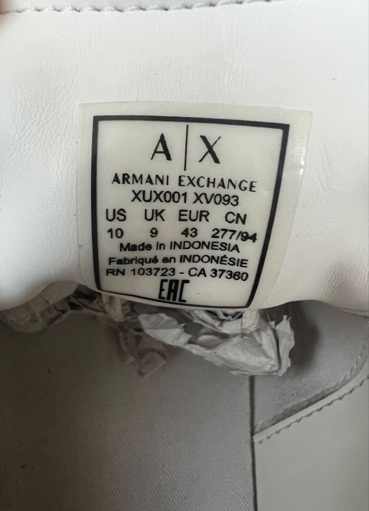 Білі кеди чоловічі брендові оригінал Armani Exchange 43 розмір 28.5 с