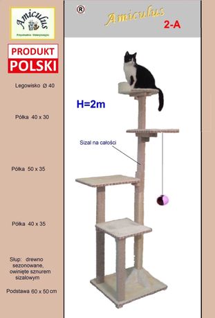 Drapak dla kota, solidna drewniana konstrukcja Amiculus 2a